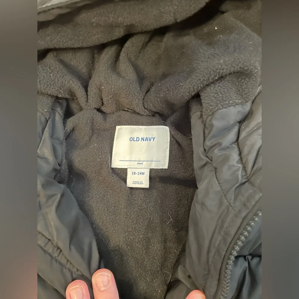 Black fleece lined puffer coat unisex 18-24 months
